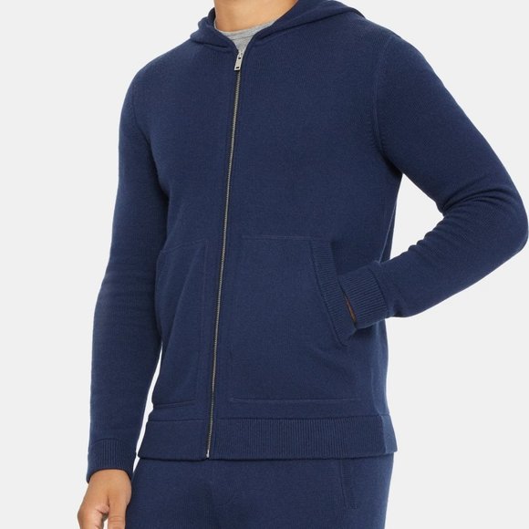 NWT Theory Wool-Cashmere blend hoodie Navy medium - Picture 2 of 16